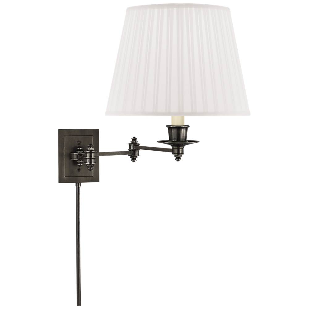 Visual Comfort Signature Collection Triple Swing Arm Wall Lamp in Bronze with Silk Shade