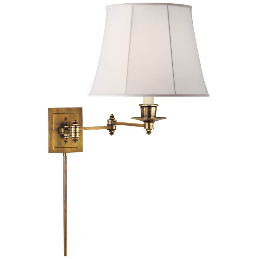 Visual Comfort Signature Collection Triple Swing Arm Wall Lamp in Hand-Rubbed Antique Brass with Linen Shade
