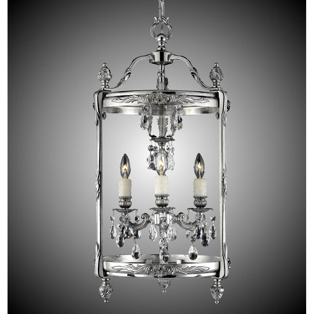 American Brass And Crystal 3 Light 13 inch Lantern with Clear Curved glass and Crystal