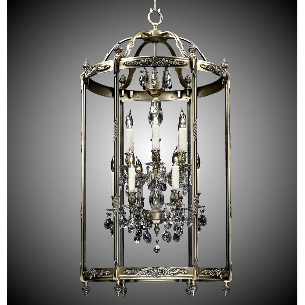 American Brass And Crystal 6+6 Light 24 inch Lantern with Clear Curved glass and Crystal