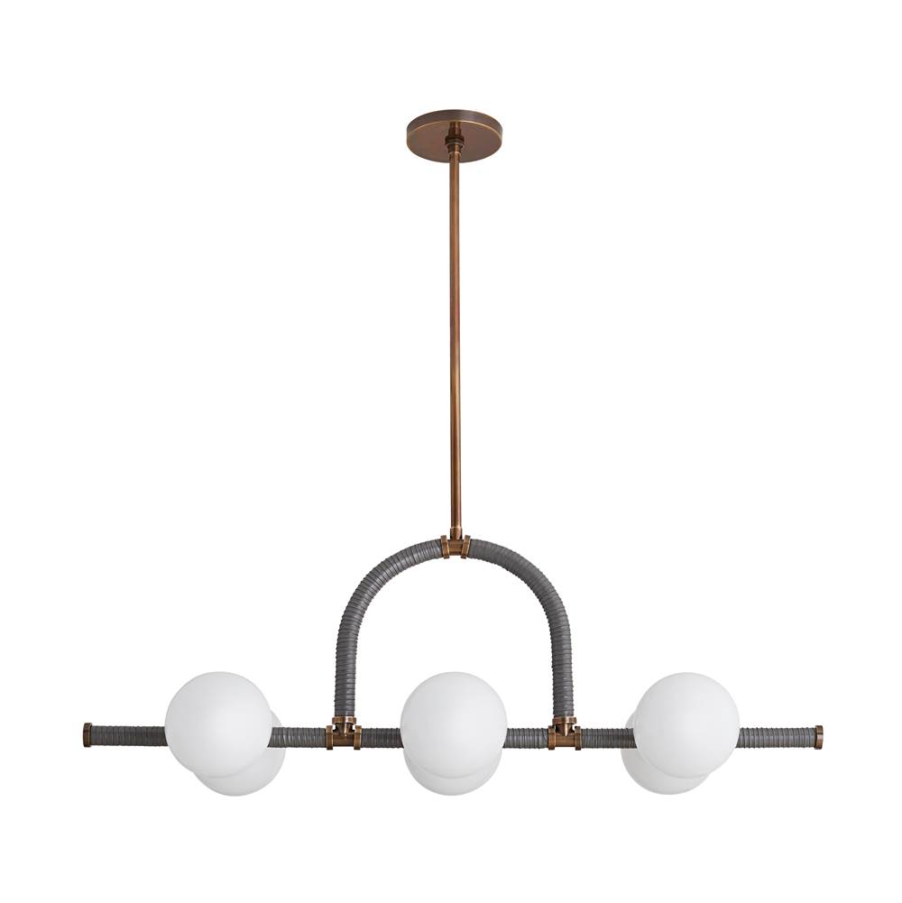 Arteriors Home 6 Light/Heritage Brass/Graphite Leather/Opal Glass