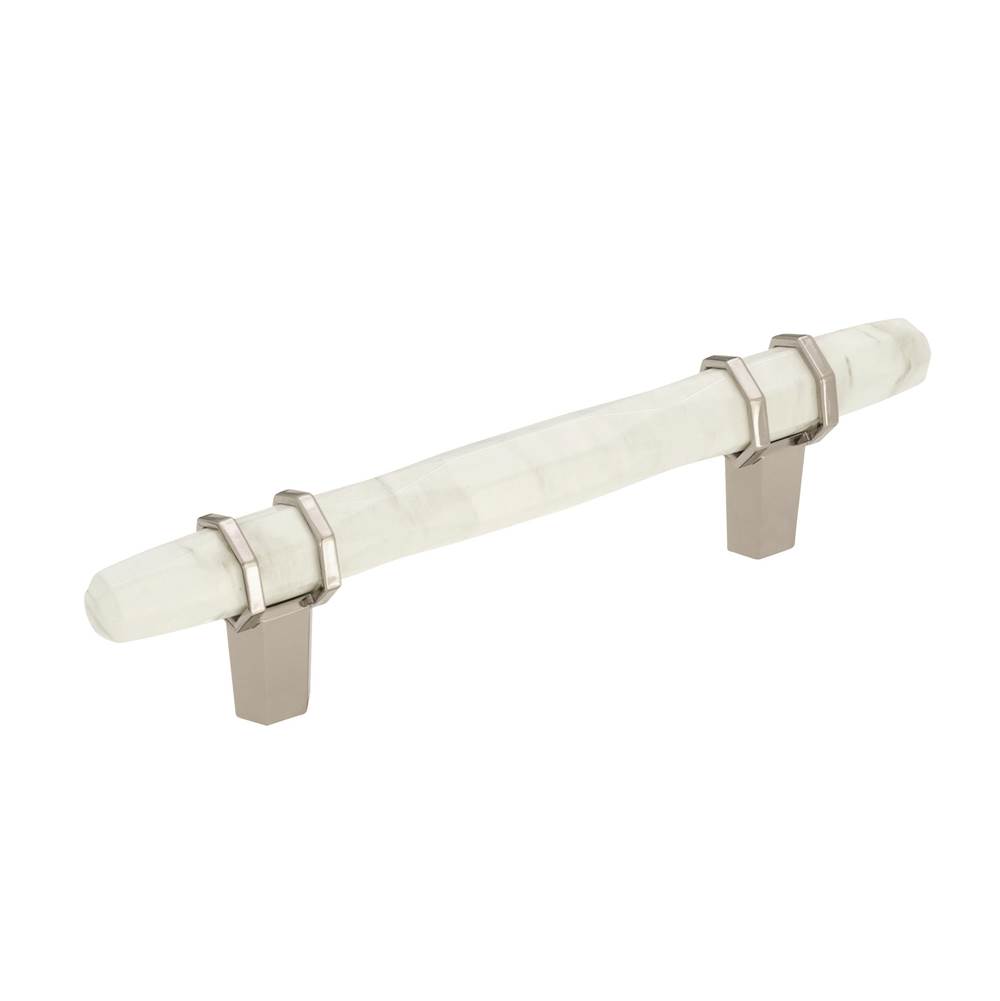 Amerock Carrione 3-3/4 in (96 mm) Center-to-Center Marble White/Polished Nickel Cabinet Pull