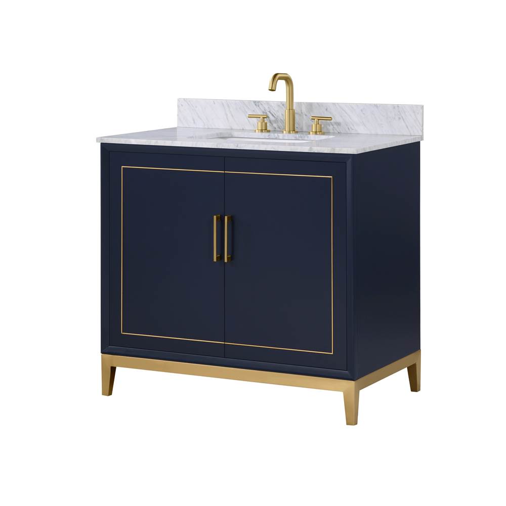 Bemma Design Gracie 36'' Bathroom Vanity, Blue with Carrara Marble top