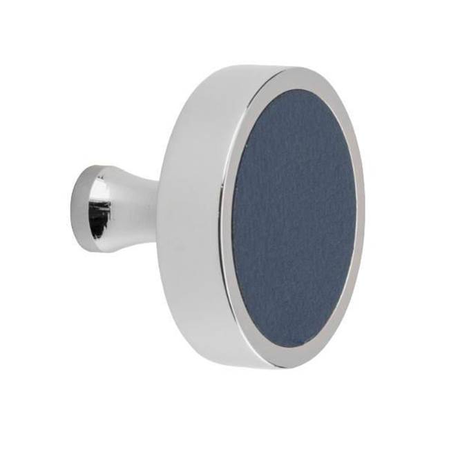 Colonial Bronze Leather Accented Round Cabinet Knob With Flared Post, Matte Pewter x Shagreen City Lights Smoke Leather