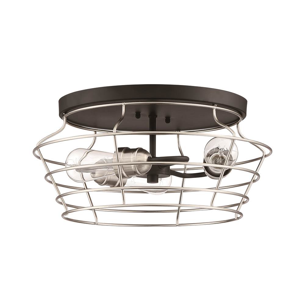 Craftmade Thatcher 3 Light Flushmount in Flat Black with Brushed Polished Nickel Cages