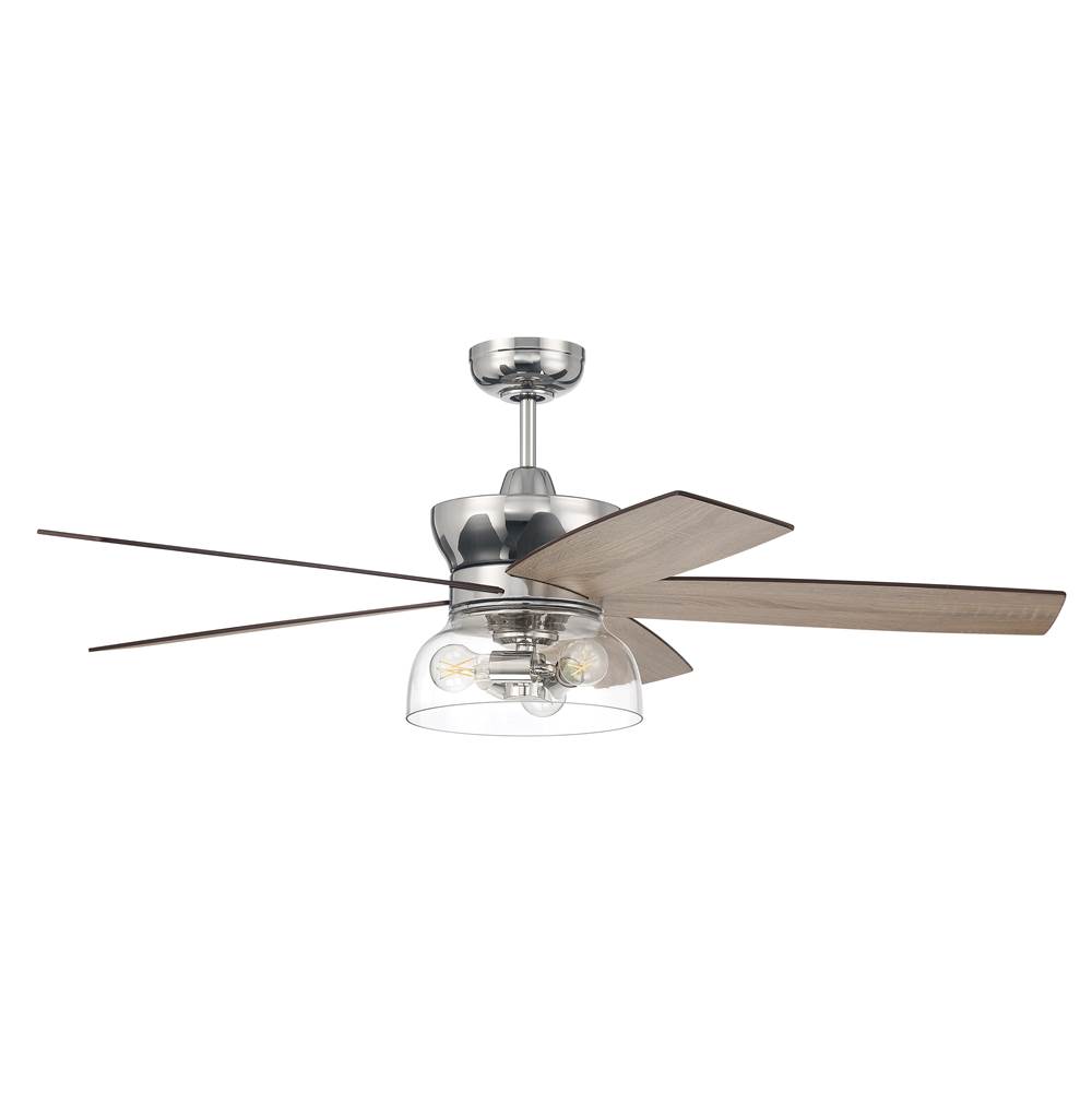Craftmade 52'' Gibson Ceiling Fan, Polished Nickel Finish, Driftwood/Greywood Blades, Integrated Light kit, WiFi Control