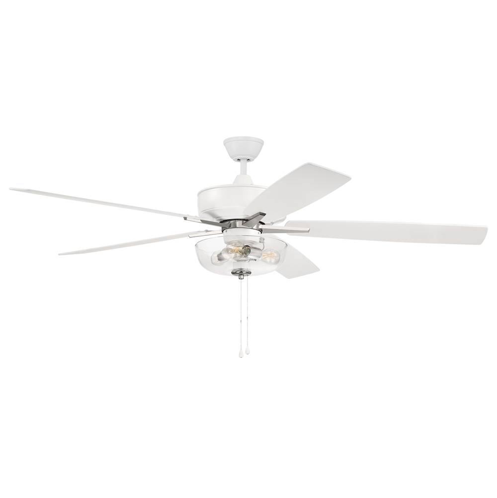Craftmade 60'' Super Pro Fan with Clear Bowl Light Kit in White/Polished Nickel with Reversible White/Washed Oak Blades