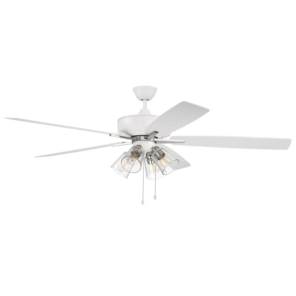 Craftmade 60'' Super Pro Fan with Clear 4 Light Kit in White/Polished Nickel with Reversible White/Washed Oak Blades