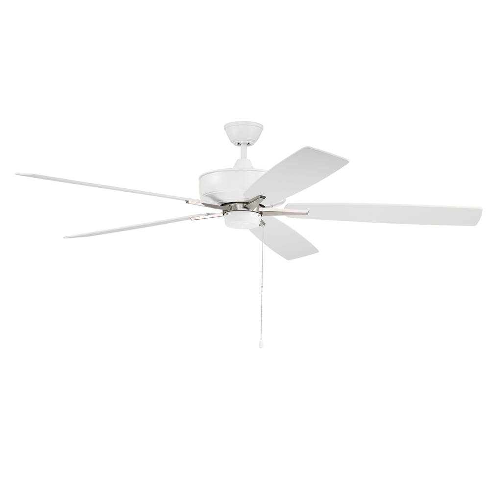 Craftmade 60'' Super Pro Fan in White/Polished Nickel with Reversible White/Washed Oak Blades