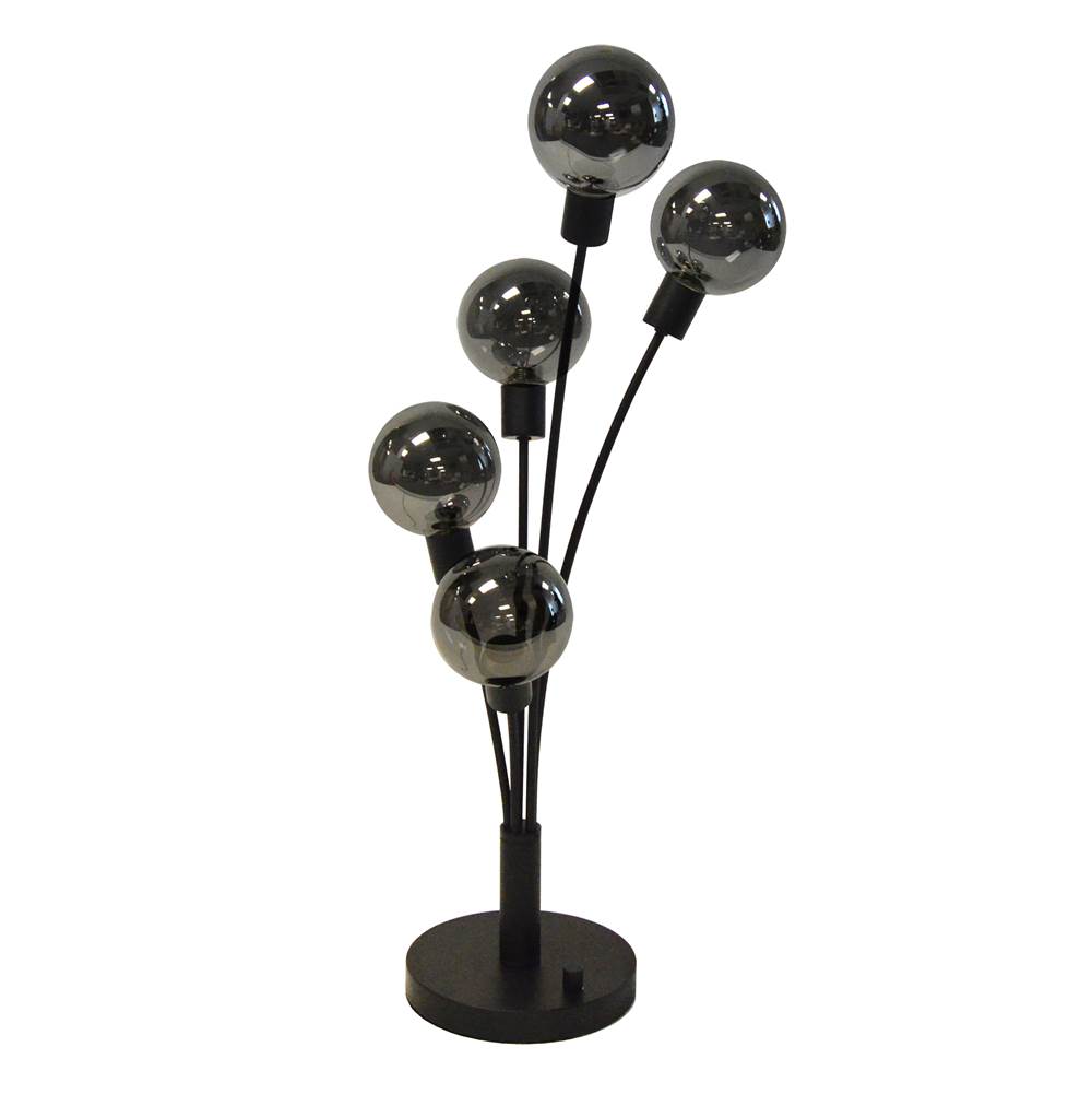 Dainolite 5LT Incandescent Table Lamp, Black w/ Smoked Glass
