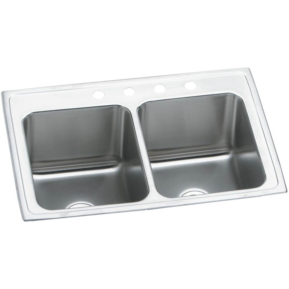 Elkay Lustertone Classic Stainless Steel 33'' x 22'' x 12-1/8'', 4-Hole Equal Double Bowl Drop-in Sink