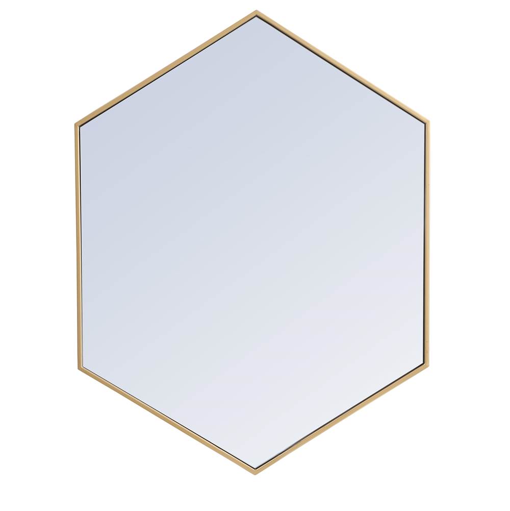Elegant Lighting Metal frame hexagon mirror 30 inch in Brass