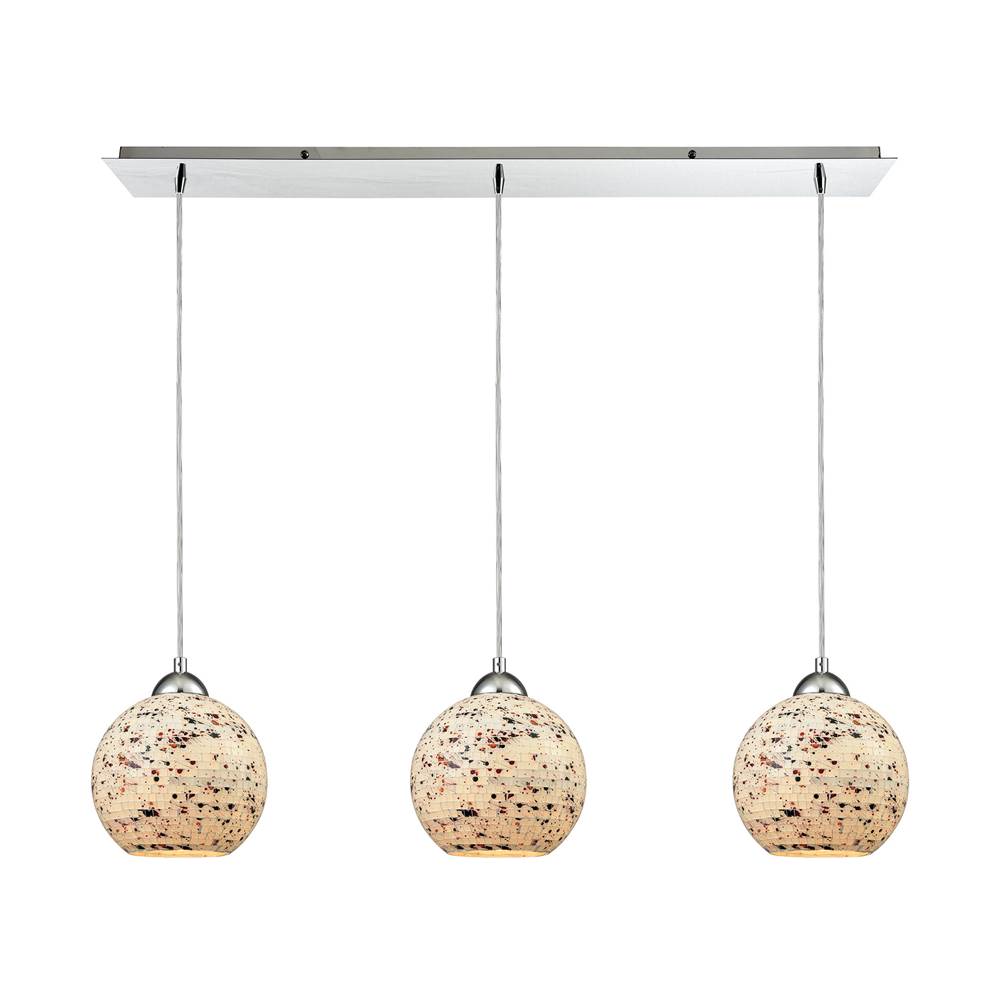 Elk Lighting Spatter 3-Light Linear Mini Pendant Fixture in Polished Chrome with Spatter Mosaic Glass
