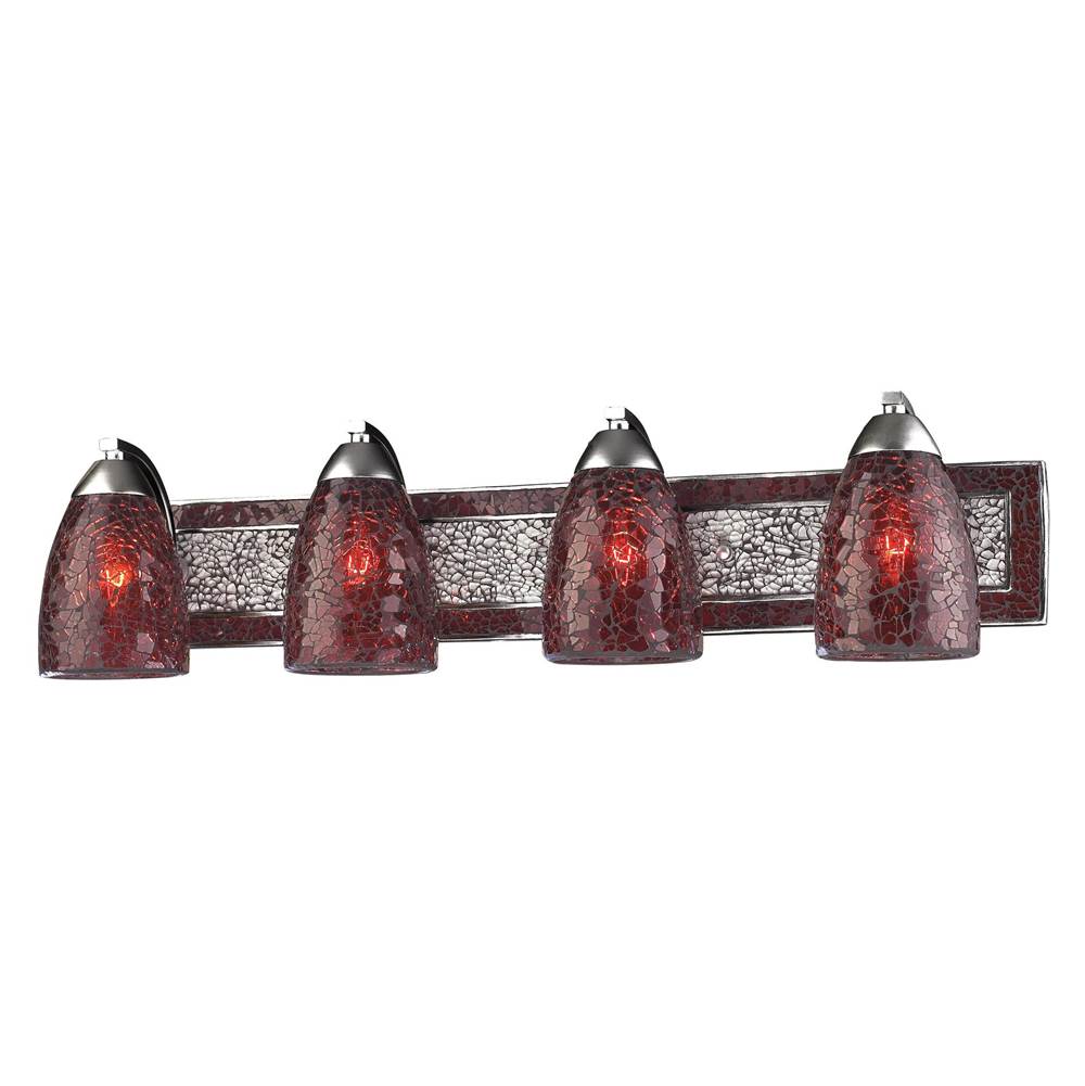 Elk Lighting Vanity Collection Elegant Bath Lighting 4-Light Red Crackled Glass and Backplate