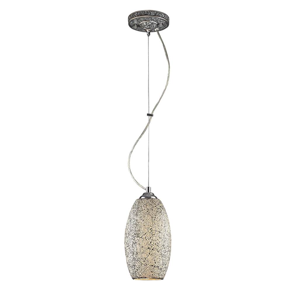 Elk Lighting Bellisimo Collection 1-Light Pendant in Satin Silver With A White Crackled Glass