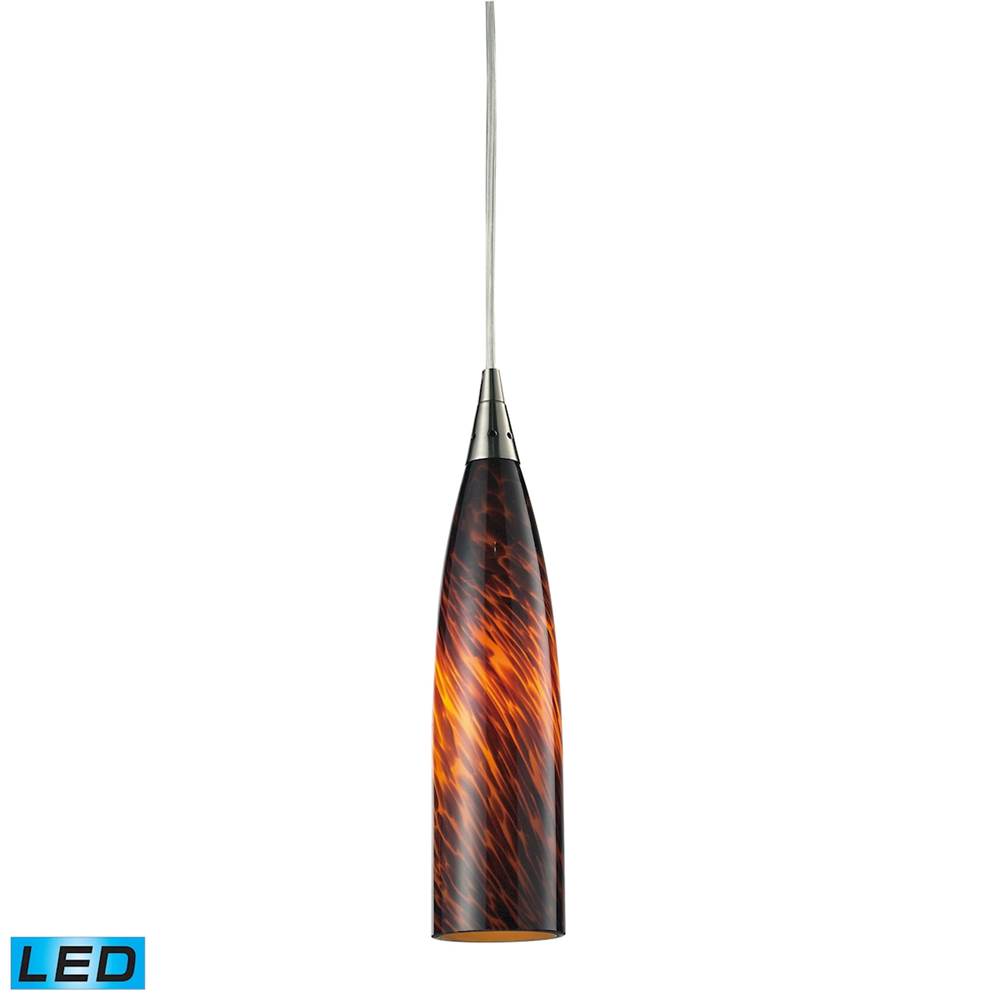 Elk Lighting Lungo 1-Light Mini Pendant in Satin Nickel With Espresso Glass - Includes LED Bulb