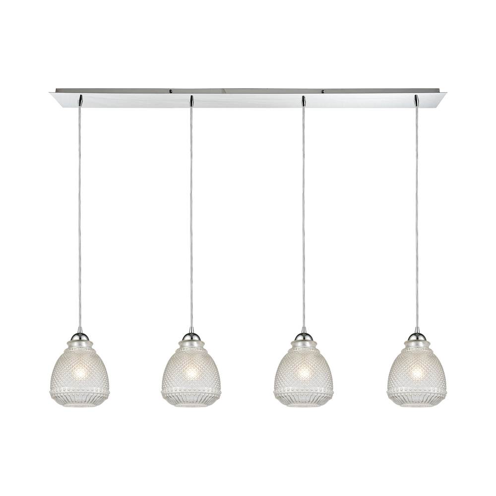 Elk Lighting Victoriana 4-Light Linear Pendant Fixture in Polished Chrome with Clear Crosshatched Glass