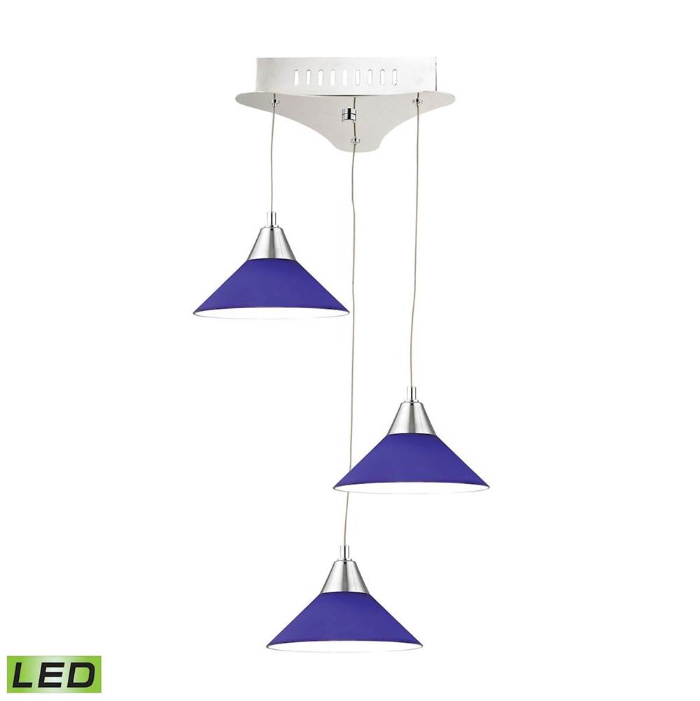 Elk Lighting Cono Triple LED Pendant Complete With Blue Glass Shade and Holder