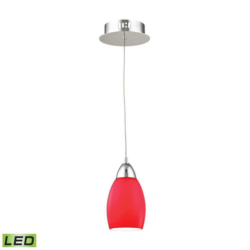 Elk Lighting Buro Single LED Pendant Complete With Red Glass Shade and Holder