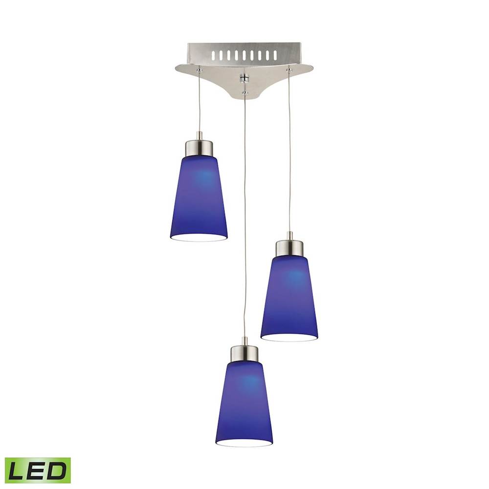 Elk Lighting Coppa Triple LED Pendant Complete With Blue Glass Shade and Holder