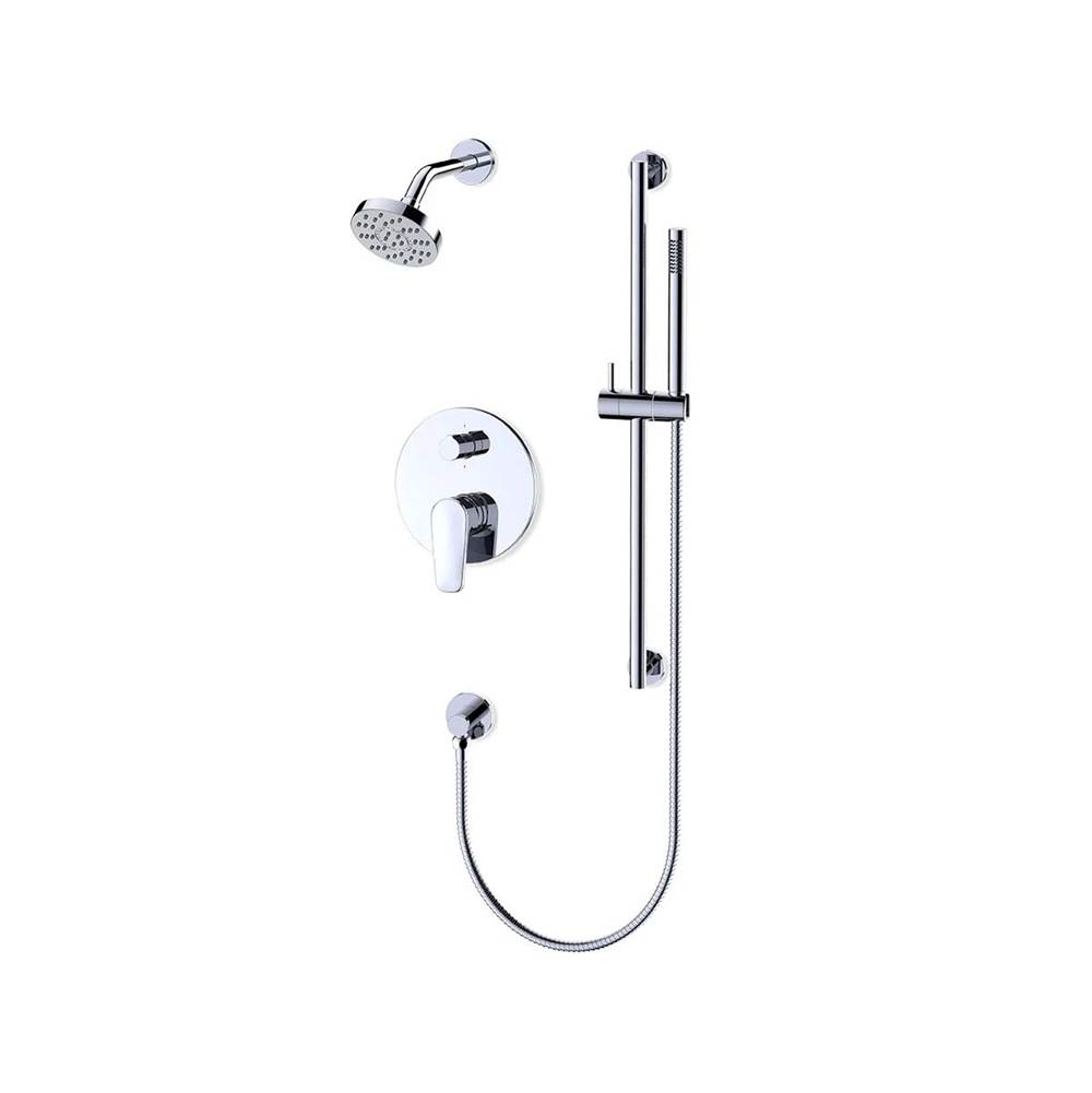 Fluid fluid Utopia 4'' Shower & Hand Shower Trim Kit with slide Bar, (Two Handle) - Brushed Nickel