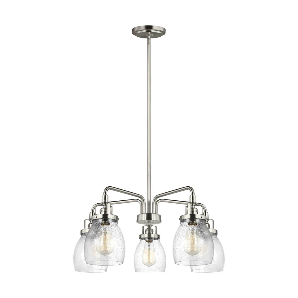 Generation Lighting Belton Transitional 5-Light Indoor Dimmable Ceiling Chandelier Pendant Light In Brushed Nickel Silver Finish With Clear Seeded Glass Shades