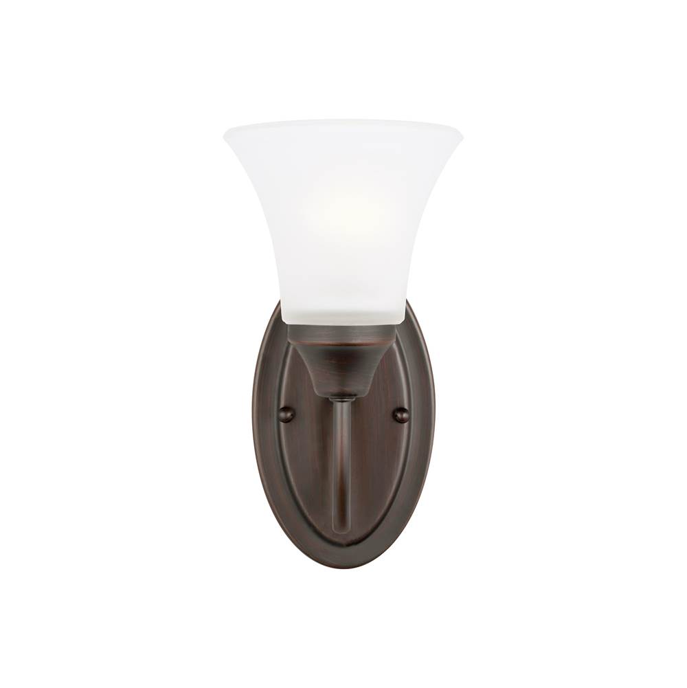 Generation Lighting Holman Traditional 1-Light Indoor Dimmable Bath Vanity Wall Sconce In Bronze Finish With Satin Etched Glass Shade