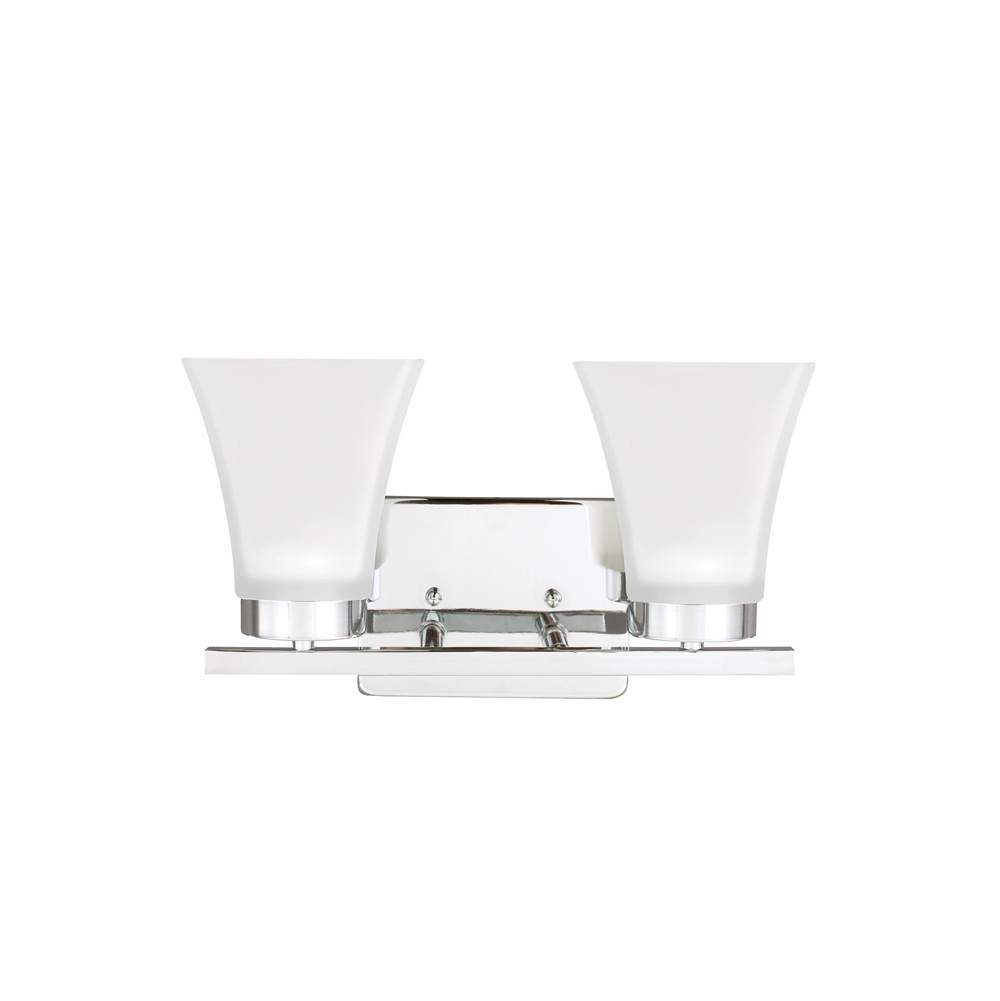 Generation Lighting Bayfield Contemporary 2-Light Led Indoor Dimmable Bath Vanity Wall Sconce In Chrome Silver Finish With Satin Etched Glass Shades