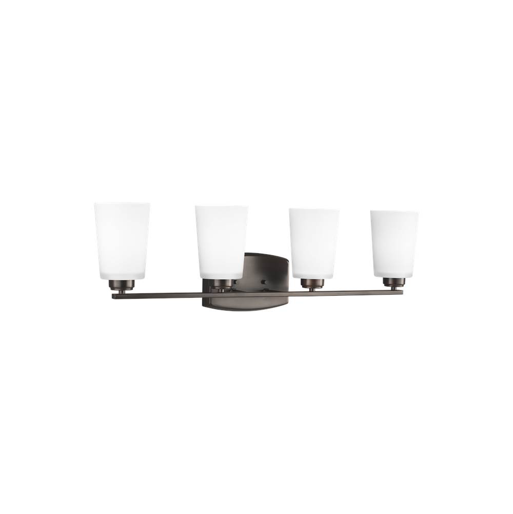 Generation Lighting Franport Transitional 4-Light Indoor Dimmable Bath Vanity Wall Sconce In Bronze Finish With Etched White Glass Shades
