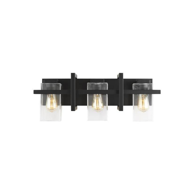 Generation Lighting Mitte Transitional 3-Light Indoor Dimmable Bath Vanity Wall Sconce In Midnight Black Finish With Clear Glass Shades