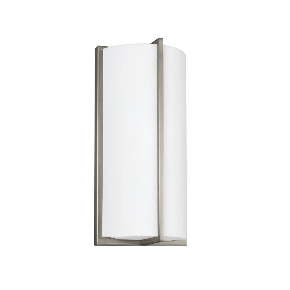 Generation Lighting Faron Transitional 1-Light Indoor Dimmable Bath Vanity Wall Sconce In Brushed Nickel Silver Finish With Satin White Acrylic Diffuser