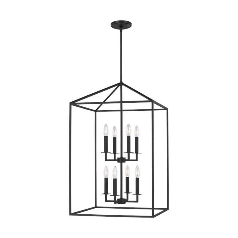 Generation Lighting Perryton Transitional 8-Light Led Indoor Dimmable Large Ceiling Pendant Hanging Chandelier Light In Midnight Black Finish