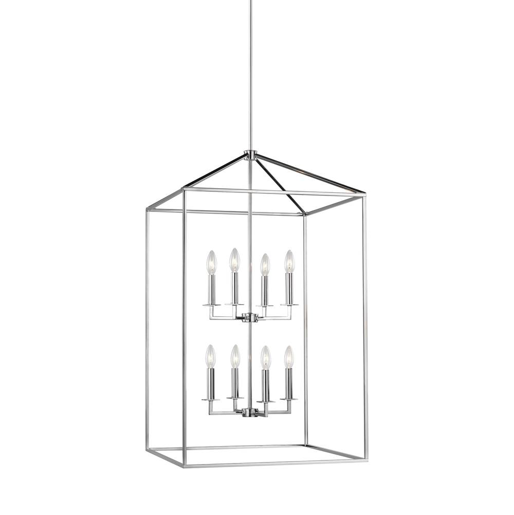 Generation Lighting Perryton Transitional 8-Light Led Indoor Dimmable Extra Large Ceiling Pendant Hanging Chandelier Light In Chrome Silver Finish