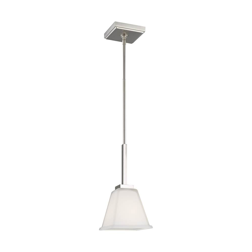 Generation Lighting Ellis Harper Classic 1-Light Indoor Dimmable Ceiling Hanging Single Pendant Light In Brushed Nickel Silver Finish W/Etched White Inside Glass Shade
