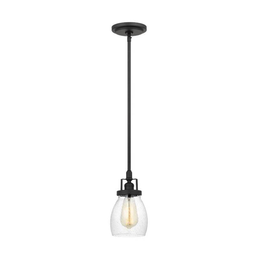Generation Lighting Belton Transitional 1-Light Indoor Dimmable Ceiling Hanging Single Pendant Light In Midnight Black Finish With Round Clear Seeded Glass Shade