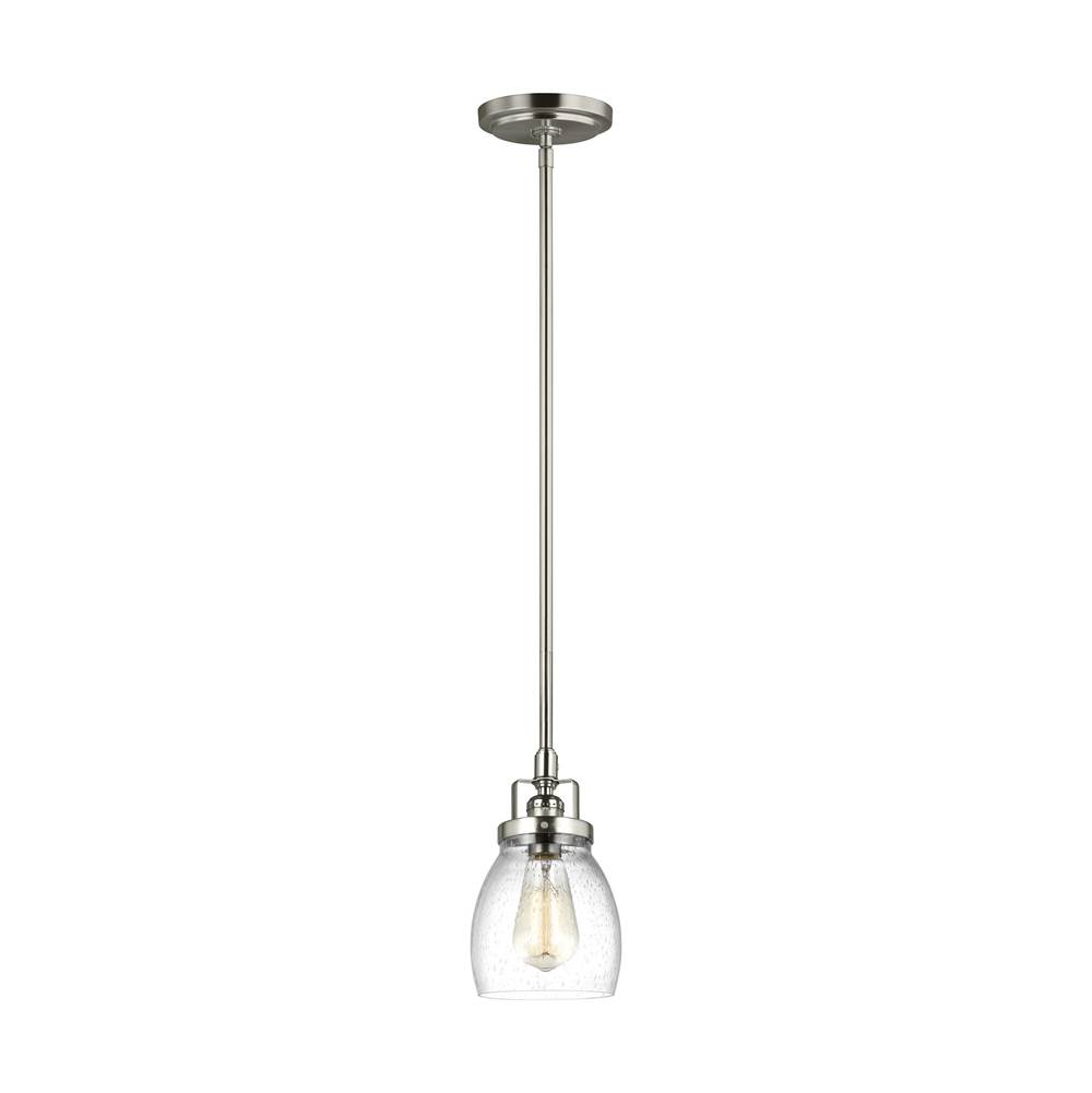 Generation Lighting Belton Transitional 1-Light Indoor Dimmable Ceiling Hanging Single Pendant Light In Brushed Nickel Silver Finish W/Round Clear Seeded Glass Shade