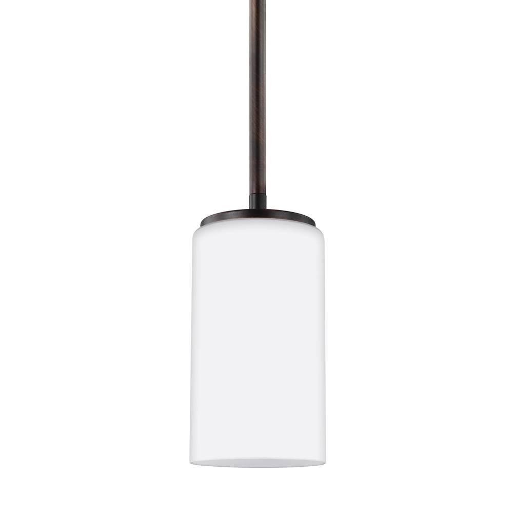 Generation Lighting Hettinger Transitional 1-Light Indoor Dimmable Ceiling Hanging Single Pendant Light In Bronze Finish With Etched White Inside Glass Shade