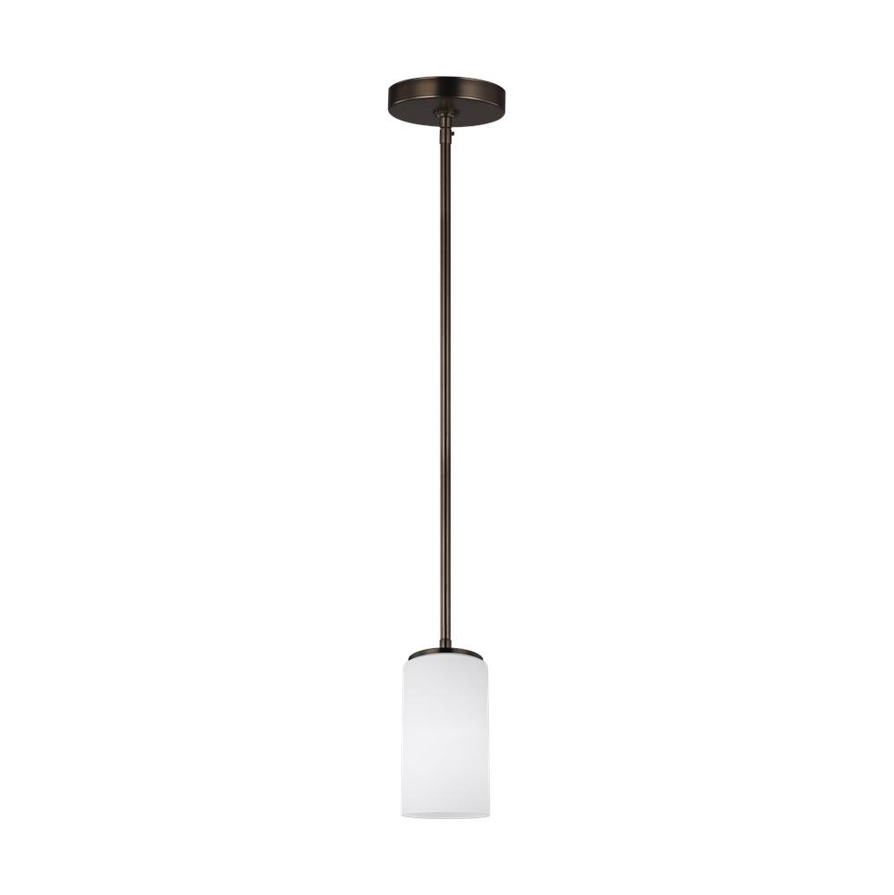Generation Lighting Alturas Contemporary 1-Light Indoor Dimmable Ceiling Hanging Single Pendant Light In Brushed Oil Rubbed Bronze W/Etched White Inside Glass Shade