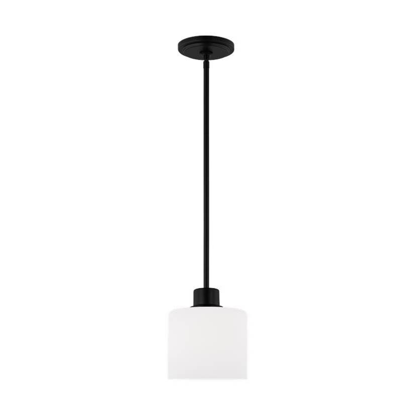 Generation Lighting Canfield Indoor Dimmable 1-Light Mini Pendant In A Midnight Black Finish With White Etched Glass Diffusers