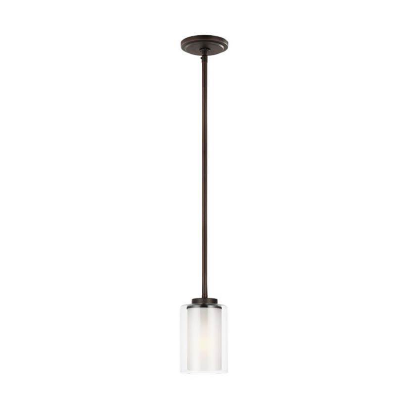 Generation Lighting Elmwood Park Traditional 1-Light Led Indoor Dimmable Ceiling Hanging Single Pendant Light In Bronze W/Satin Etched Glass Shade And Clear Glass Shade