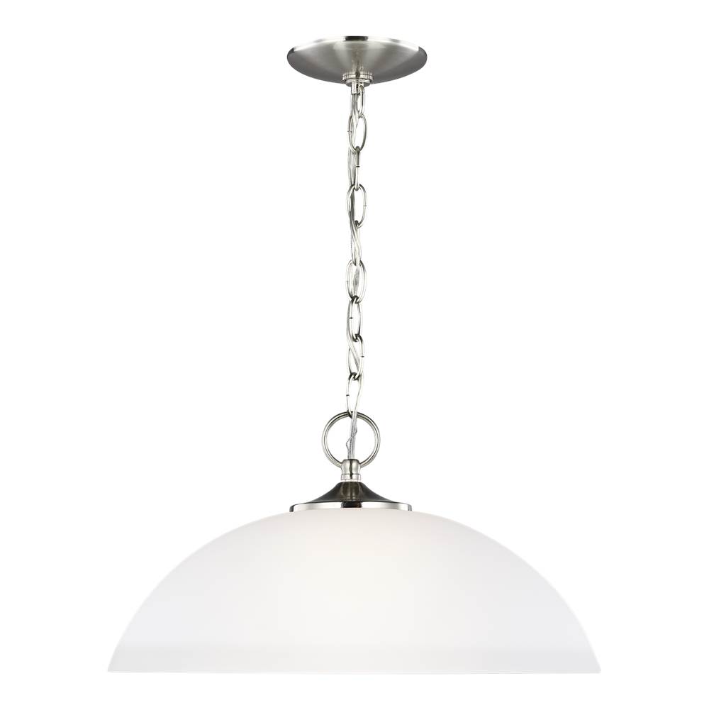Generation Lighting Geary Transitional 1-Light Led Indoor Dimmable Ceiling Hanging Single Pendant Light In Brushed Nickel Silver Finish With Satin Etched Glass Shade