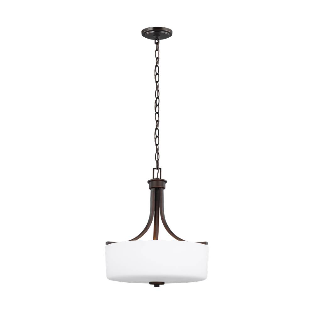 Generation Lighting Canfield Modern 3-Light Indoor Dimmable Ceiling Pendant Hanging Chandelier Pendant Light In Bronze Finish With Etched White Inside Glass Shade