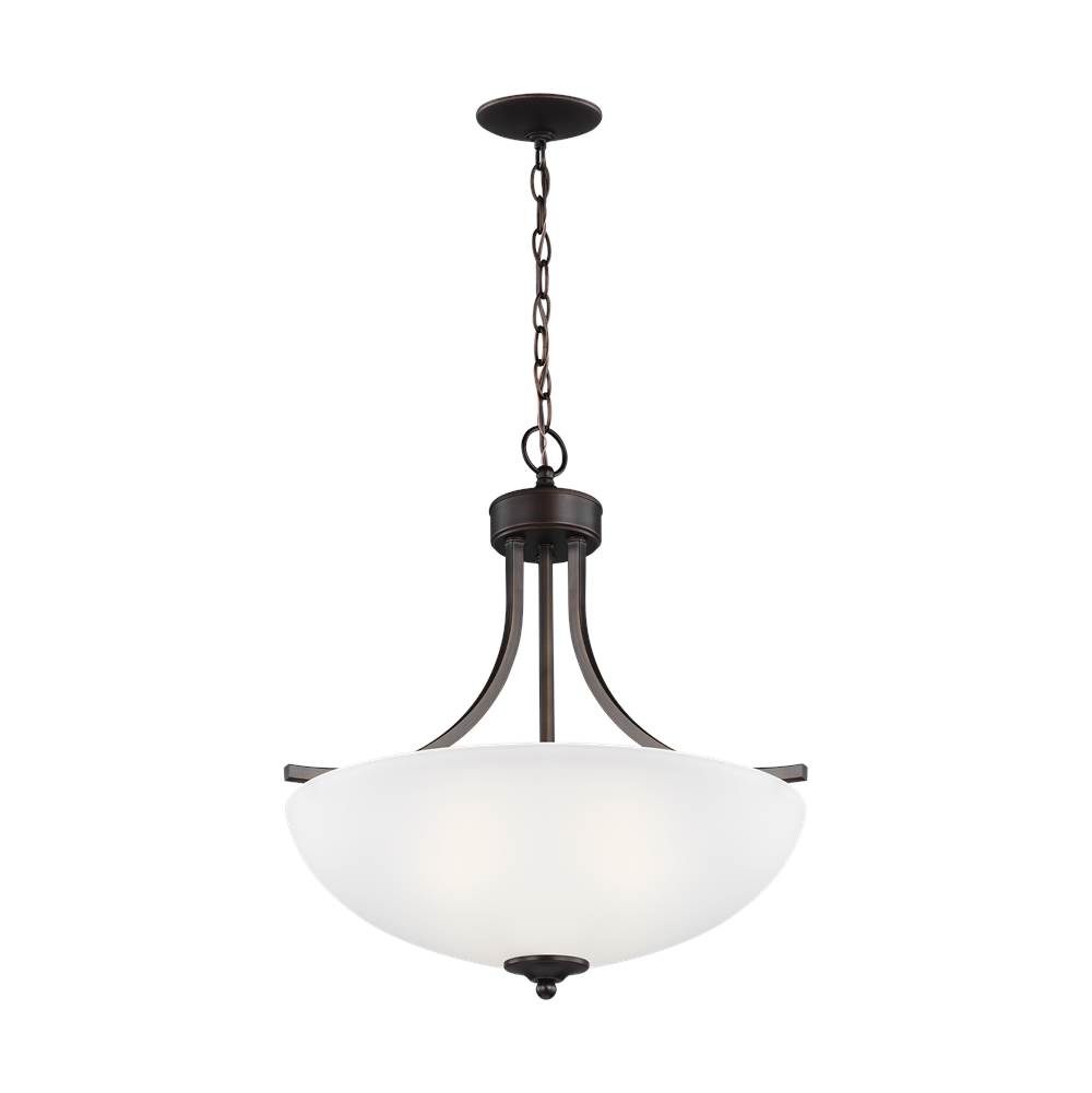 Generation Lighting Geary Transitional 3-Light Indoor Dimmable Ceiling Pendant Hanging Chandelier Pendant Light In Bronze Finish With Satin Etched Glass Shade