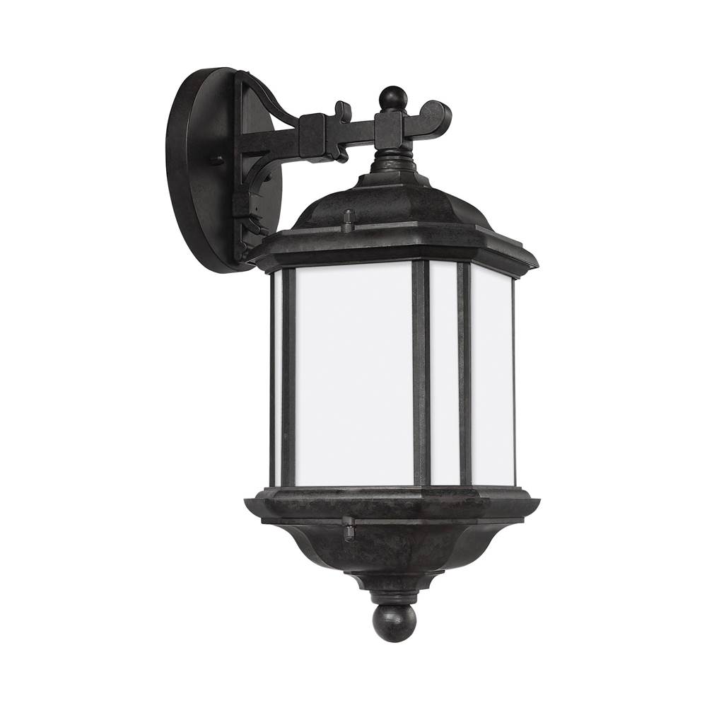 Generation Lighting Kent Traditional 1-Light Led Outdoor Exterior Medium Wall Lantern Sconce In Oxford Bronze Finish With Satin Etched Glass Panels