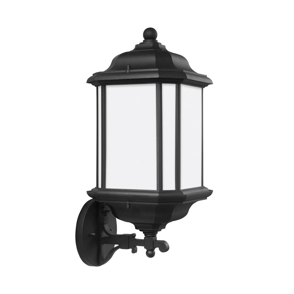 Generation Lighting Kent Traditional 1-Light Led Outdoor Exterior Large Uplight Wall Lantern Sconce In Black Finish With Satin Etched Glass Panels