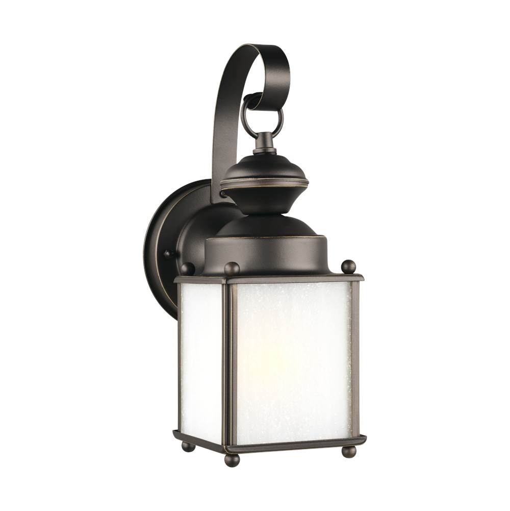 Generation Lighting Jamestowne Transitional 1-Light Small Outdoor Exterior Wall Lantern In Antique Bronze Finish With Frosted Seeded Glass Panels