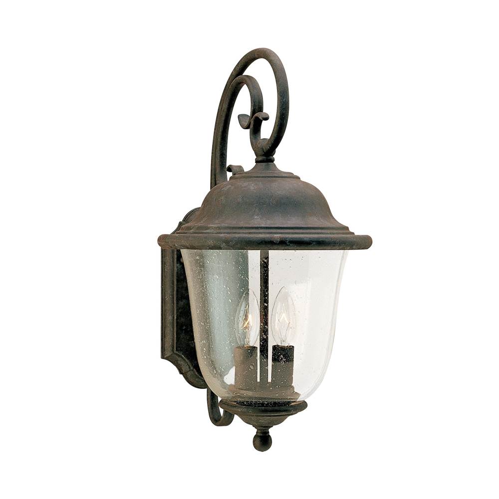 Generation Lighting Trafalgar Traditional 2-Light Led Outdoor Exterior Large Wall Lantern Sconce In Oxidized Bronze Finish With Clear Seeded Glass Shade