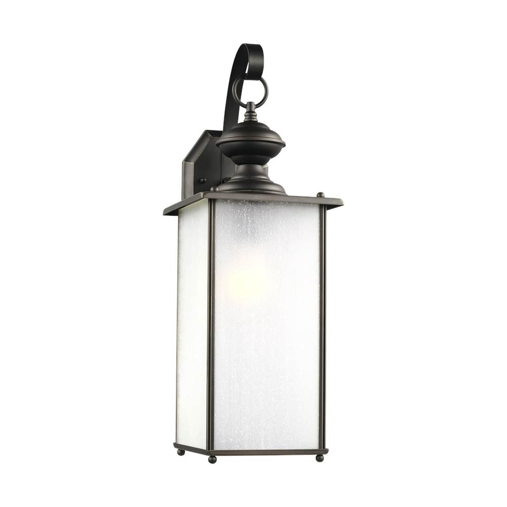 Generation Lighting Jamestowne Transitional 1-Light Led Extra Large Outdoor Exterior Wall Lantern In Antique Bronze Finish With Frosted Seeded Glass Panels