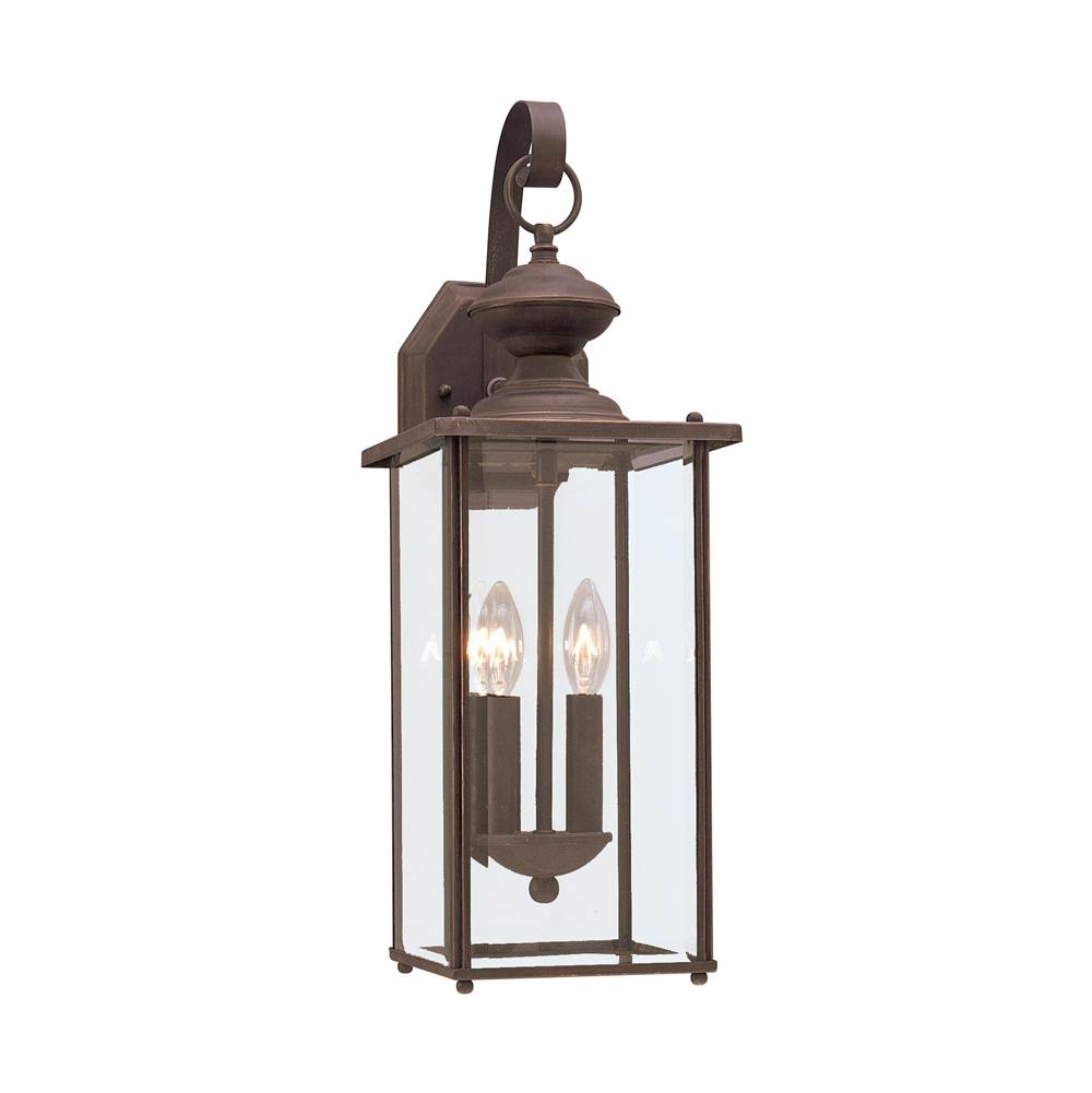 Generation Lighting Jamestowne Transitional 2-Light Outdoor Exterior Wall Lantern In Antique Bronze Finish With Clear Beveled Glass Panels