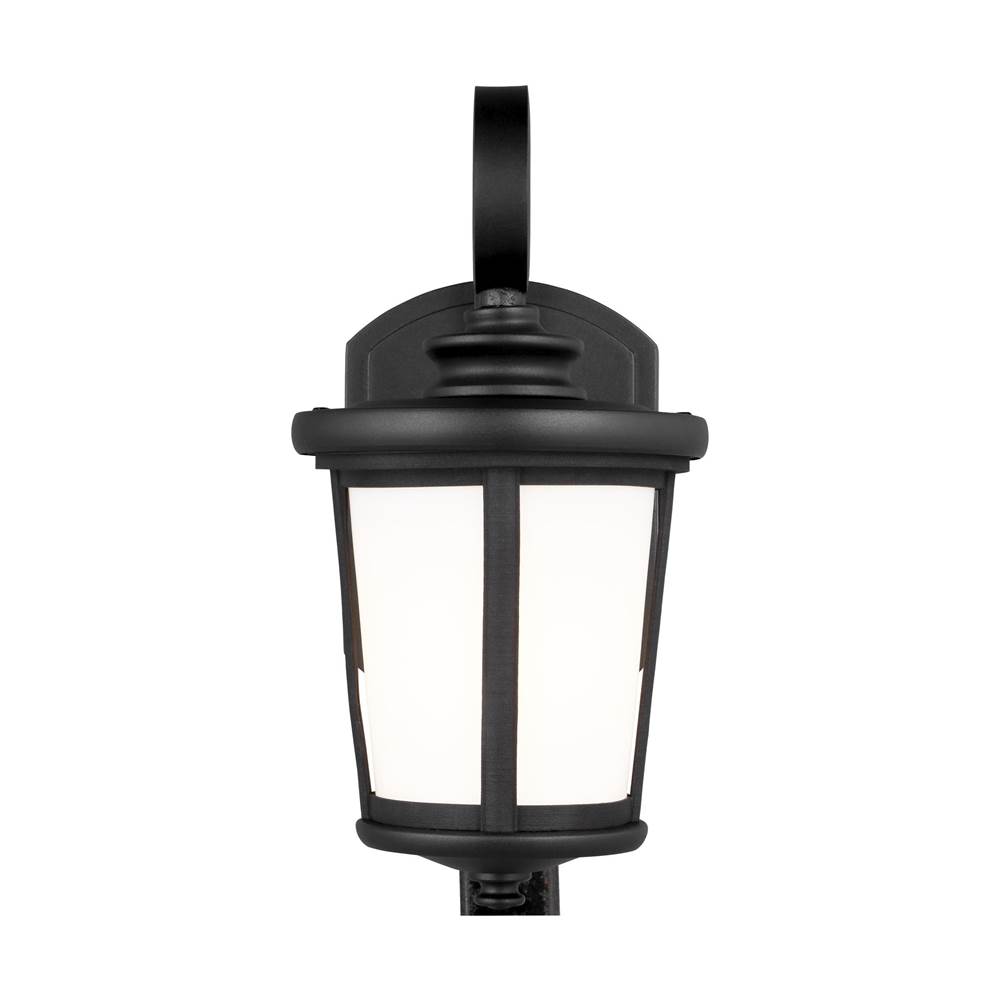 Generation Lighting Eddington Modern 1-Light Led Outdoor Exterior Small Wall Lantern Sconce In Black Finish With Cased Opal Etched Glass Panel